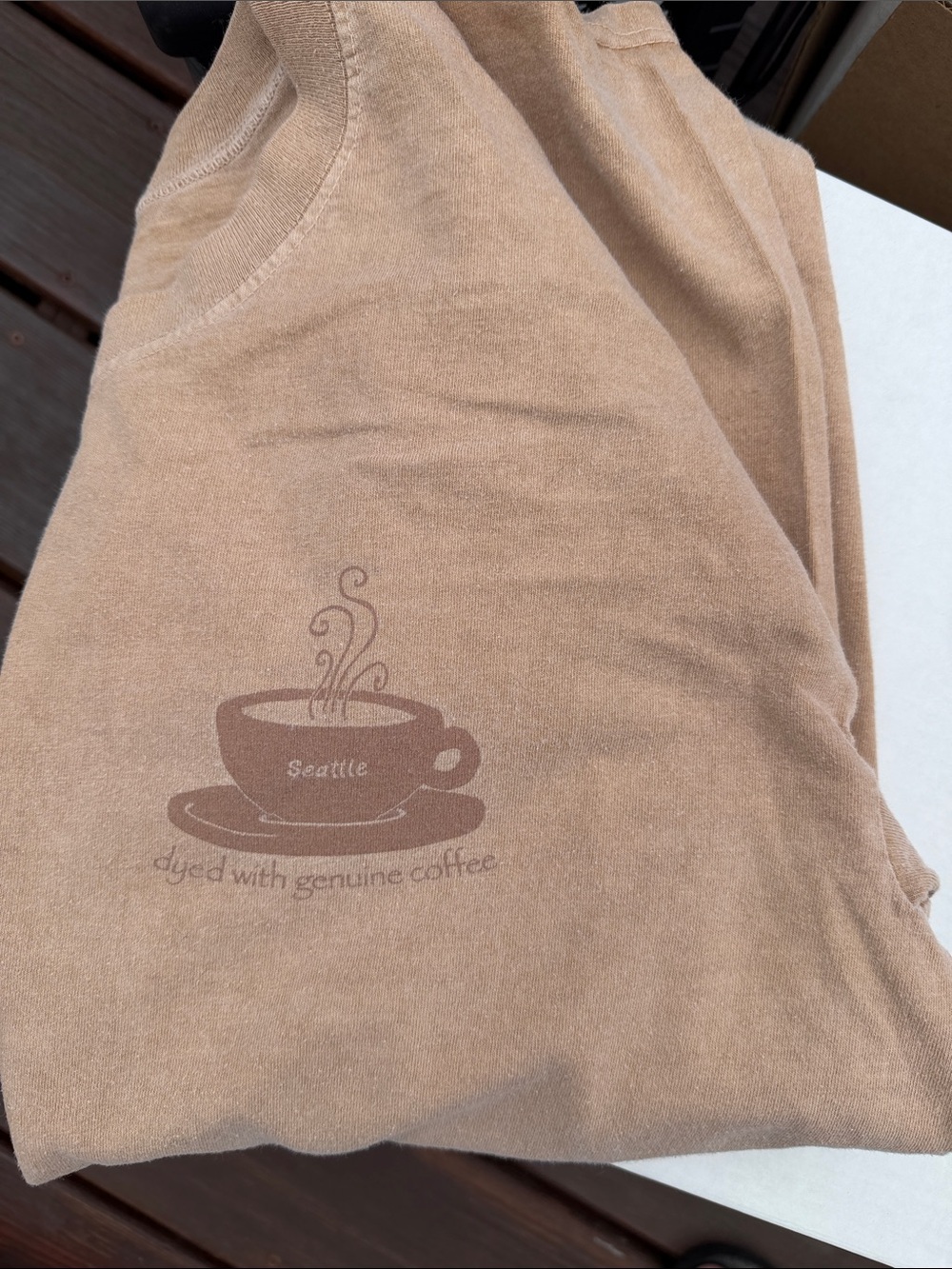 Men's Long Sleeve Tee in Beige with Coffee Cup Graphic
